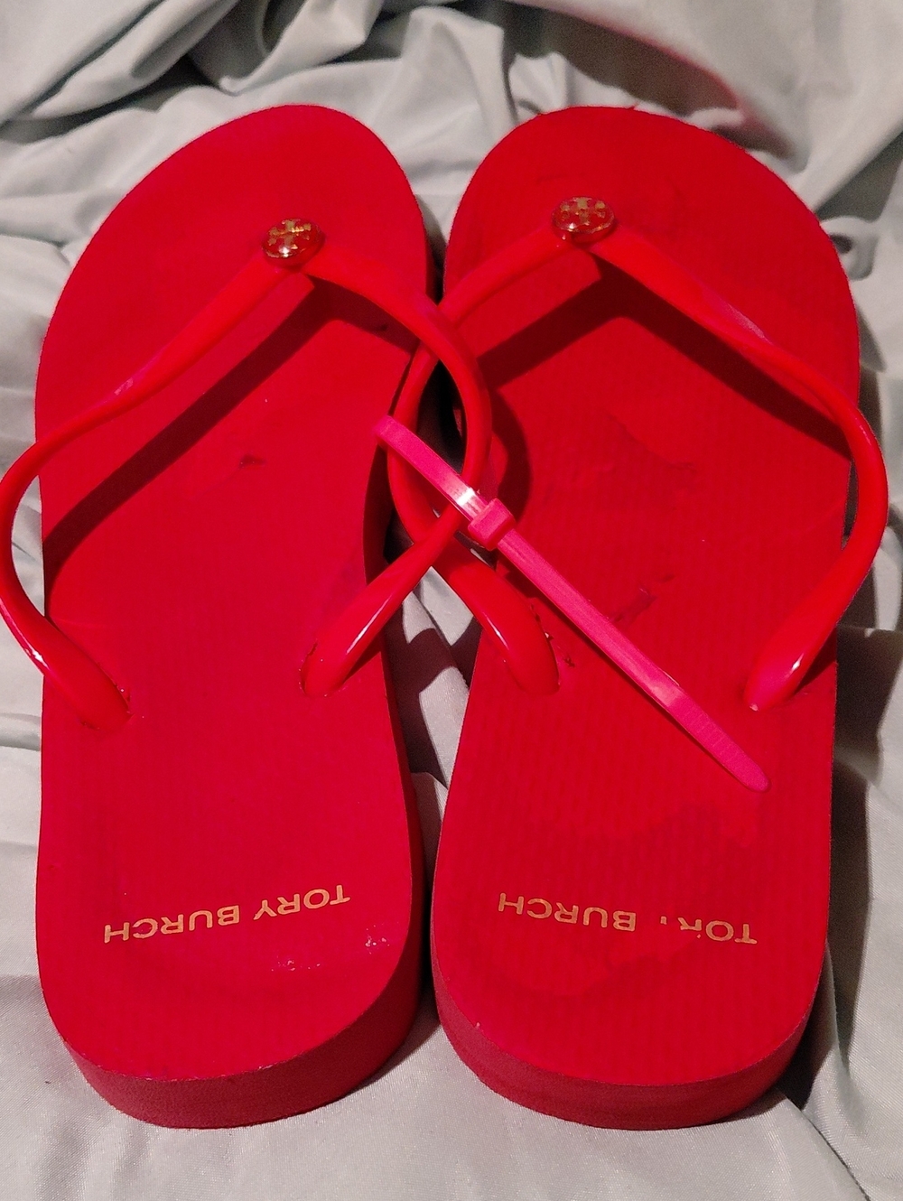 Tory Burch Bright Red Logo Flip Flop Sandals